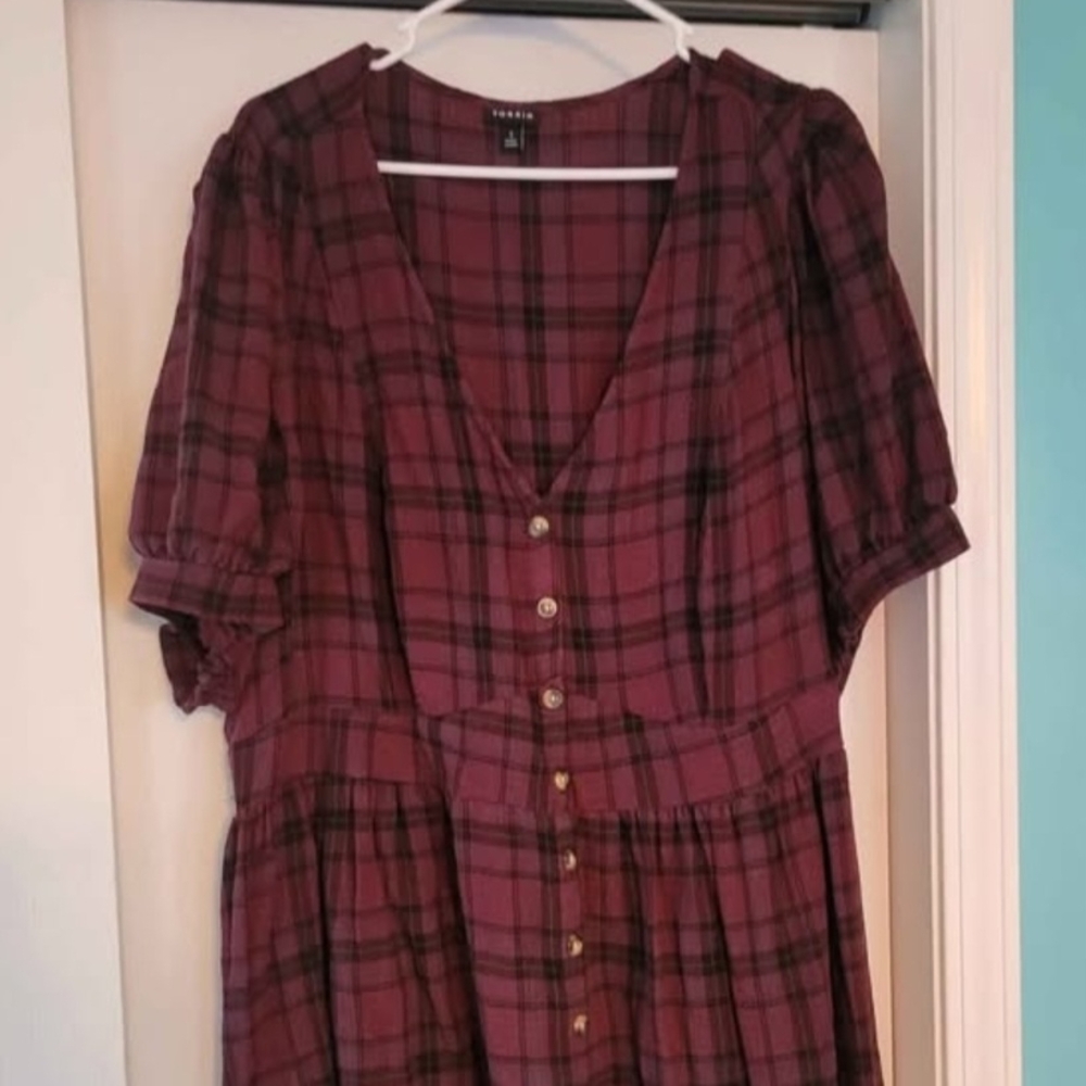 Torrid Brown and Black Puff Sleeve Blouse
